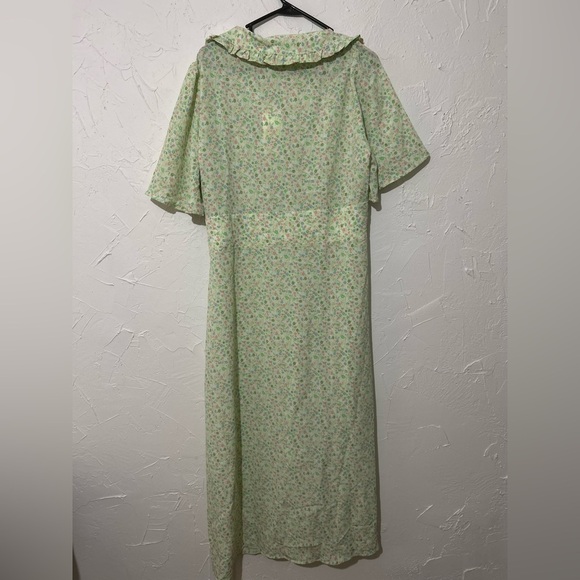 NWT ASOS Only Collar  V neck Pistachio Green Floral Midi Dress Sz 12/ Large - Picture 6 of 10